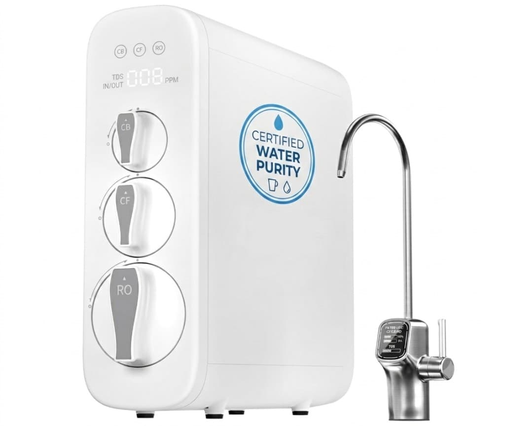 Tankless reverse osmosis water filtration system with dedicated faucet